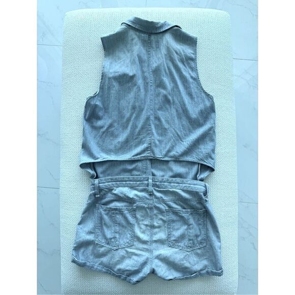 Rag & Bone Dumont Thin Denim Button Down Open Back Shorts Romper - Picture 5 of 7